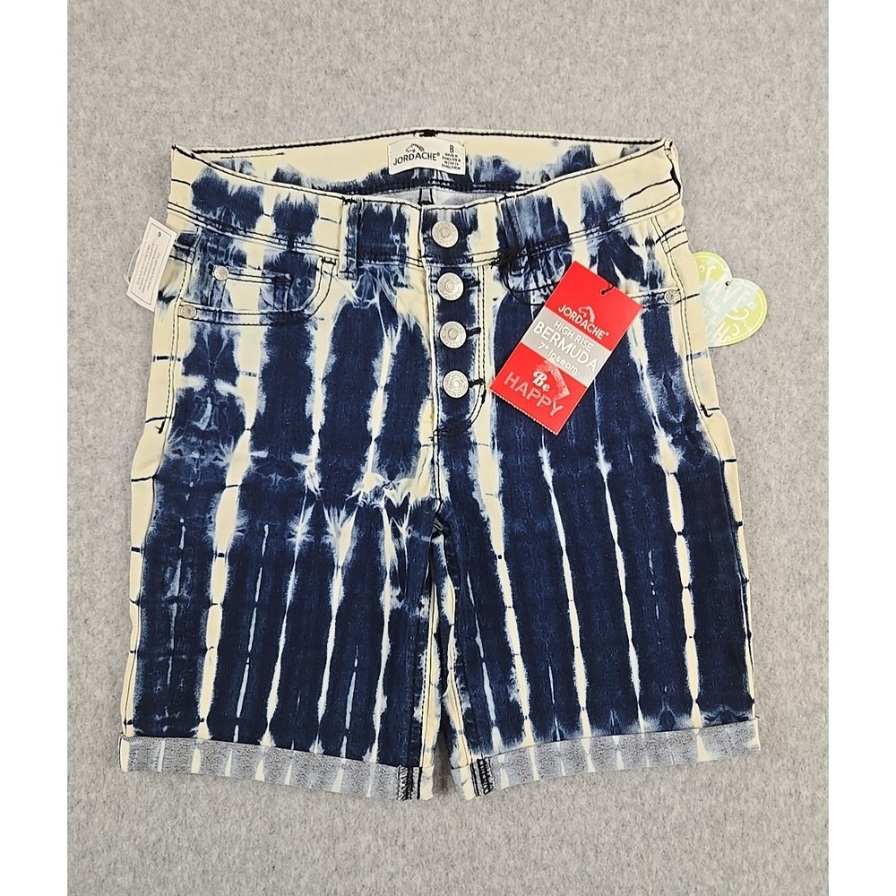 Jordache Jean Shorts Girls Size 8 Mid Rise Denim Tie Wash Bermuda Jeans NWT